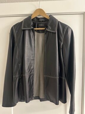 Colebrook Black Leather Jacket with Contrast Stitching EUC like new.